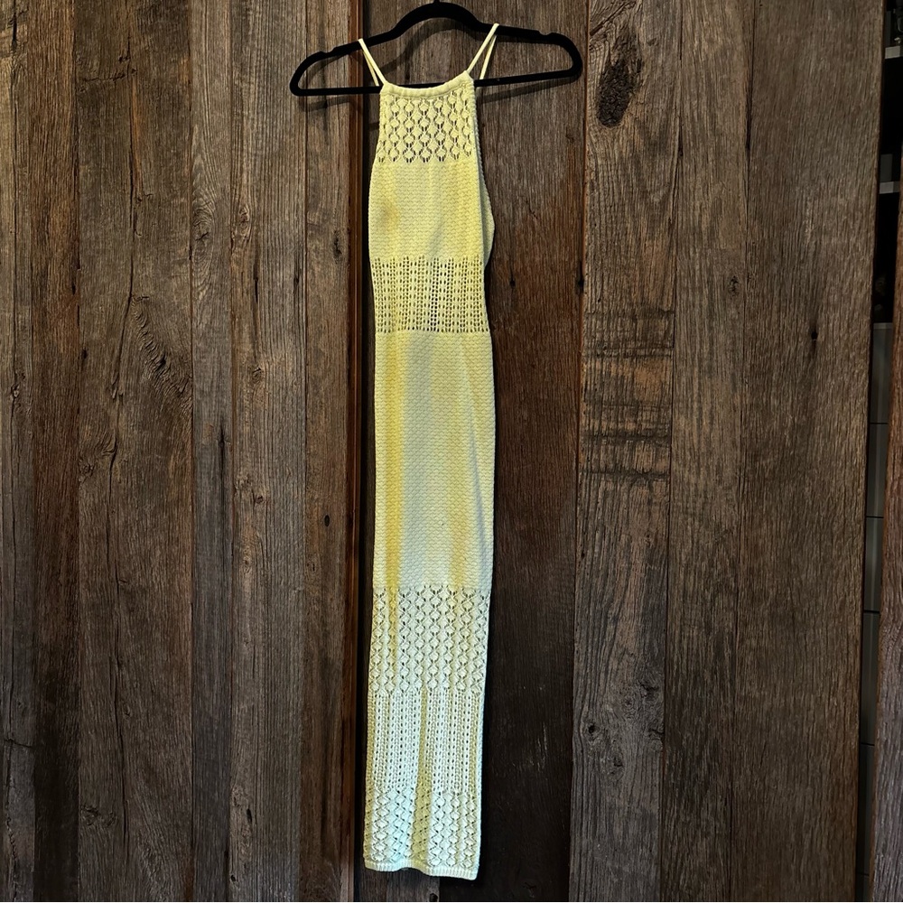 Lush Butter Yellow Lime Green Knit Bodycon Midi Dress XS